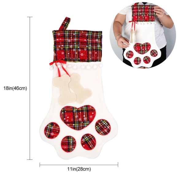 Plaid Cat Pet Christmas Dog Paw Stocking Socks Xmas Tree Hanging Ornaments Gift - Picture 3 of 9